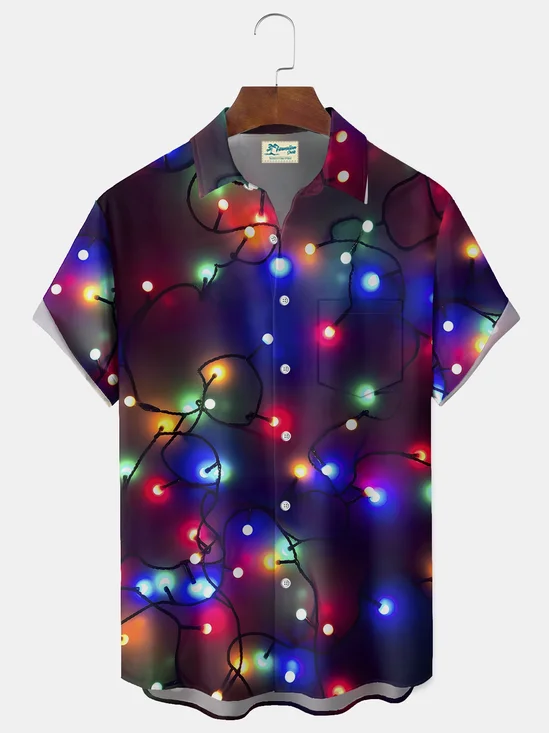 Royaura® New Year's Light Print Men's Button-Down Short-Sleeve Hawaiian Shirt Big & Tall