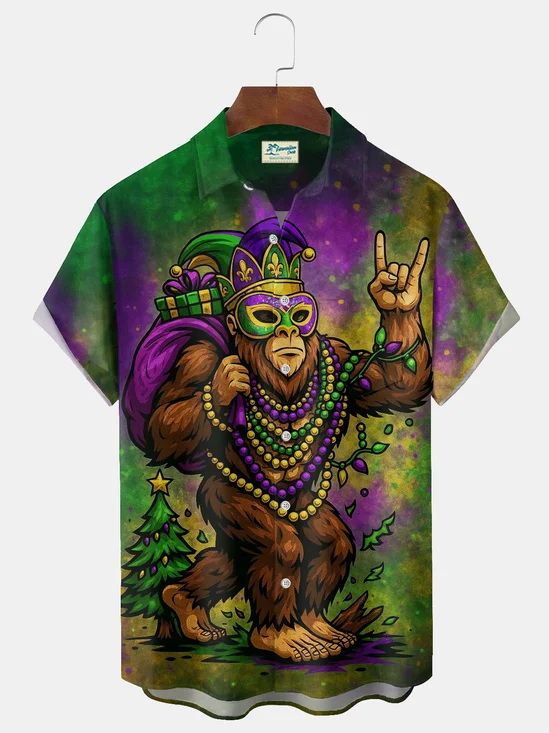 Royaura® Mardi Gras Big Feet Print Men's Button-Down Short-Sleeve Hawaiian Shirt Big & Tall