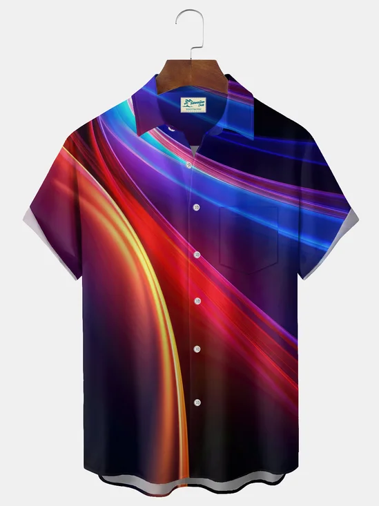 Royaura® Retro Gradient Art Print Men's Button-Down Short-Sleeve Hawaiian Shirt Big & Tall