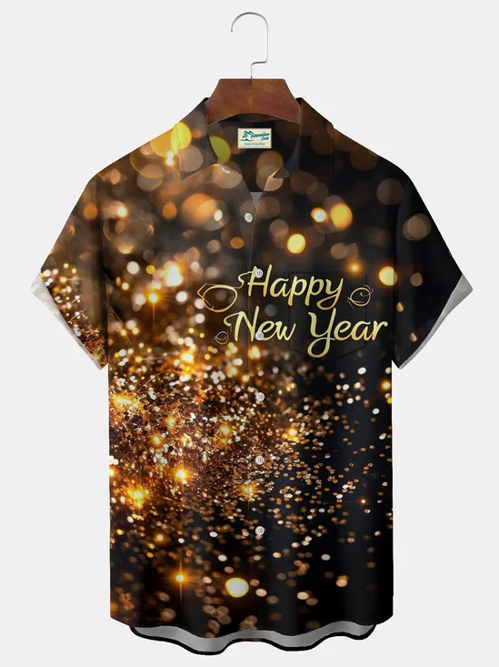 Royaura® Retro Gradient Art New Year Print Men's Button-Down Short-Sleeve Holiday Hawaiian Shirt Big & Tall