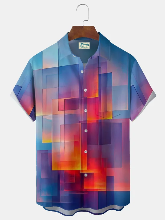 Royaura® Retro Gradient Art Print Men's Button-Down Short-Sleeve Hawaiian Shirt Big & Tall