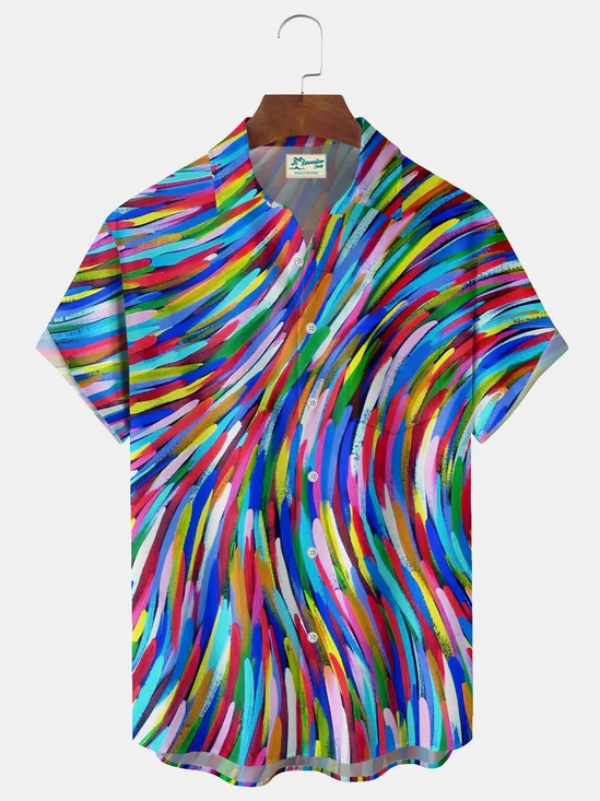 Royaura® Retro Gradient Art Print Men's Button-Down Short-Sleeve Hawaiian Shirt Big & Tall