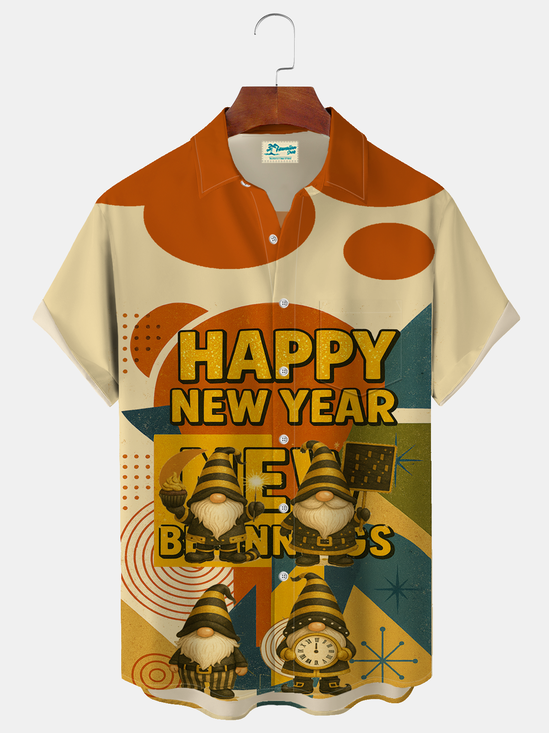 Royaura® Men's Happy New Year Atom Celebrates Old Man Print Retro Short Sleeve Button Down Big & Tall