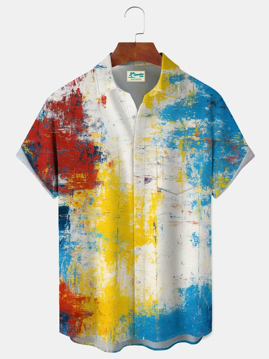 Royaura® Men's Vintage Lnk Splashing Abstract Art Print Retro Short Sleeve Shirt Big & Tall