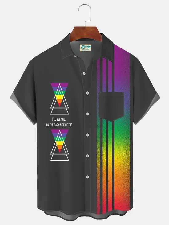 Royaura® Men's Vintage Music Lines Gradient Print Retro Short Sleeve Shirt Big & Tall