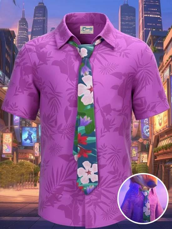 Royaura® Hawaiian Leaf Cartoon Movie Print Men's Button-Down Short-Sleeved Vacation Hawaiian Shirt Big & Tall