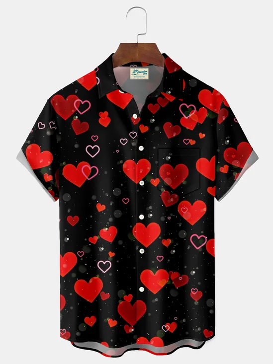 Royaura® Valentine's Day Heart Print Men's Button-Down Holiday Short-Sleeve Shirt Big & Tall