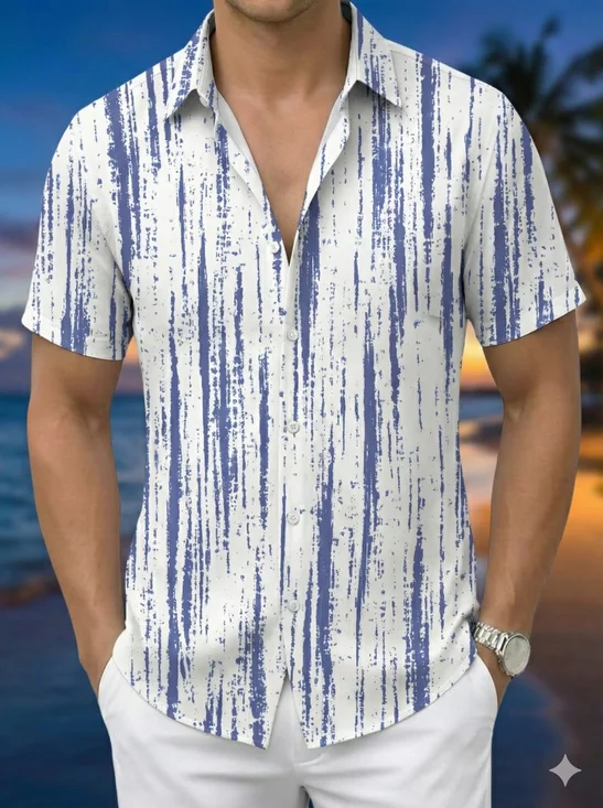 Royaura Men's Vintage Mottled Lines Print Retro Short Sleeve Button Down Shirt Big & Tall