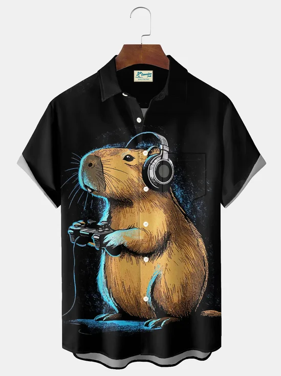 Royaura® Groundhog Day-Themed, Groundhog Print Men's Button-Down Short-Sleeved Hawaiian Shirt Big & Tall