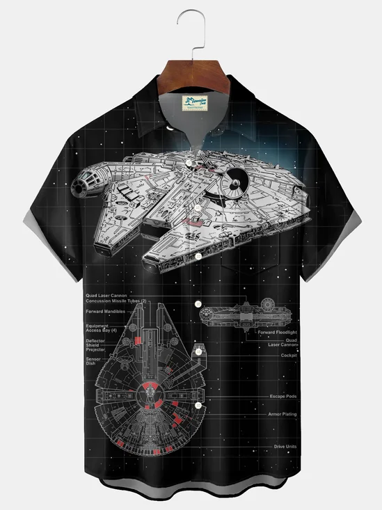 Royaura® Retro Movie Art Print Men's Button-Down Short-Sleeved Hawaiian Shirt Big & Tall