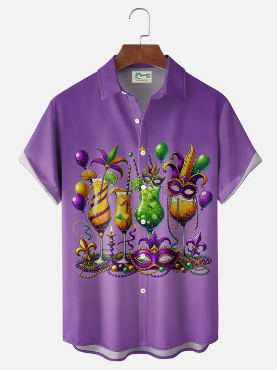 Royaura® Mardi Gras Printed Men's Button-Down Holiday Short-Sleeved Shirt Big & Tall