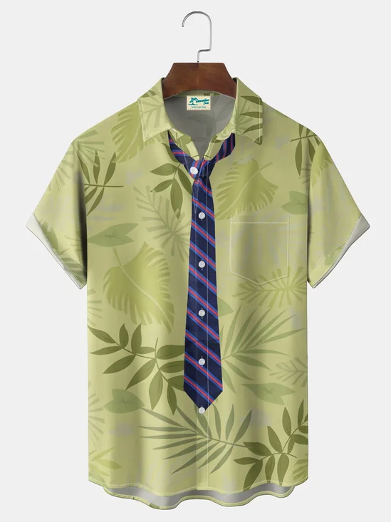 Royaura® Men's Hawaiian Plant Fox Leaf Print Button Pocket Short Sleeve Shirt Big & Tall