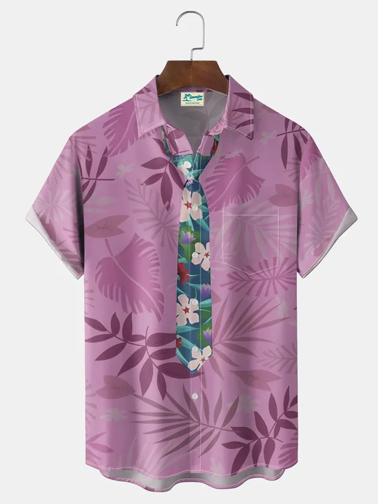 Royaura® Men's Hawaiian Plant Fox Leaf Print Button Pocket Short Sleeve Shirt Big & Tall