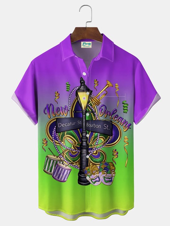 Royaura® Men's Holiday Mardi Gras Faith Print Button Pocket Short Sleeve Shirt Big & Tall