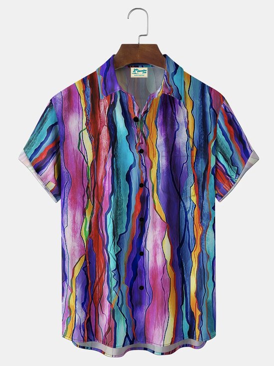Royaura® Men's Vintage Gradient Multi-colored Print Button Pocket Short Sleeve Shirt Big & Tall