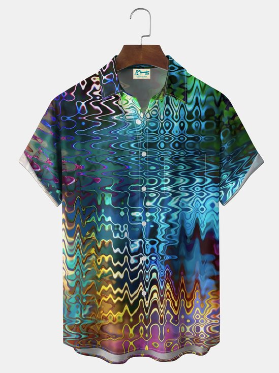 Royaura® Men's Vintage Gradient Wave Marble Print Button Pocket Short Sleeve Shirt Big & Tall