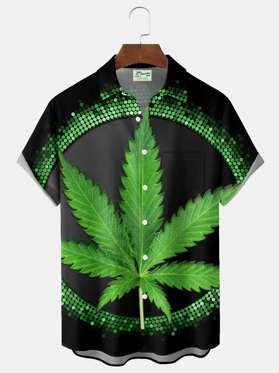 Royaura® Retro Leaf Print Men's Button-Down Short-Sleeved Hawaiian Shirt Big & Tall