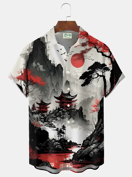 Royaura® Retro Gradient Ink Painting Print Men's Button-Down Short-Sleeved Hawaiian Shirt Big & Tall