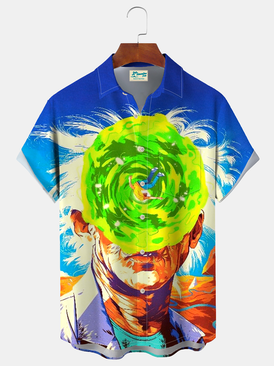 Royaura® Men's Vintage Vortex Think Print Retro Short Sleeve Shirt Big & Tall