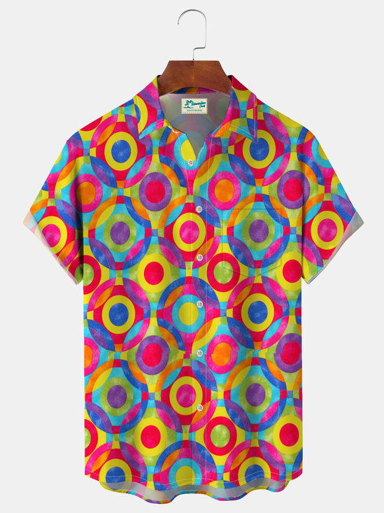 Royaura® Men's Vintage Colorful Circle Retro Print Short Sleeve Shirt Big & Tall