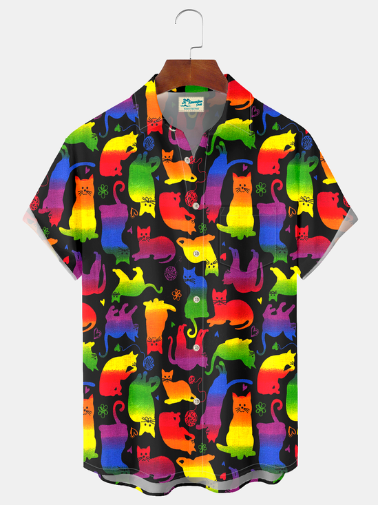 Royaura® Men's Vintage Rainbow Cats Print Retro Short Sleeve Shirt Big & Tall