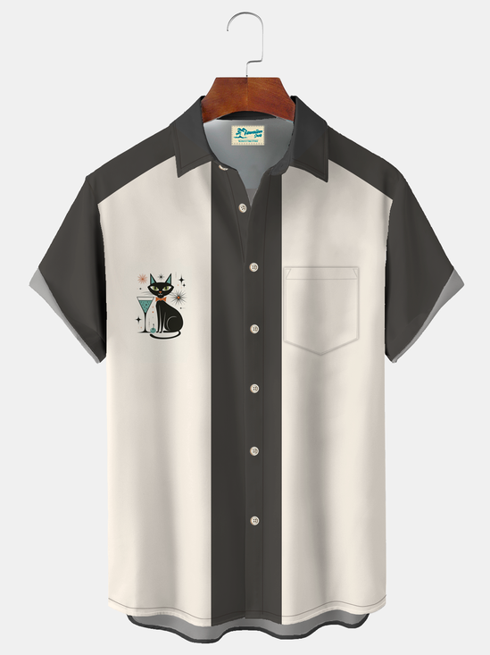 Royaura® Men's Vintage Atom Tiki Cat Print Retro Short Sleeve Shirt Big & Tall