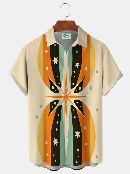 Royaura® Men's Vintage Stars Atomic Retro Print Retro Short Sleeve Shirt Big & Tall