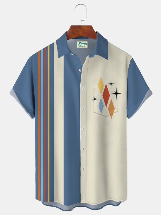 Royaura® Men's Vintage Atom Stripes Rhombus Print Retro Short Sleeve Shirt Big & Tall
