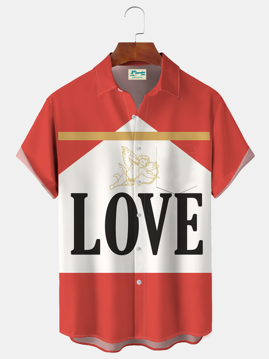 Royaura® Men's Valentine's Day Love Cupid Print Retro Short Sleeve Shirt Big & Tall