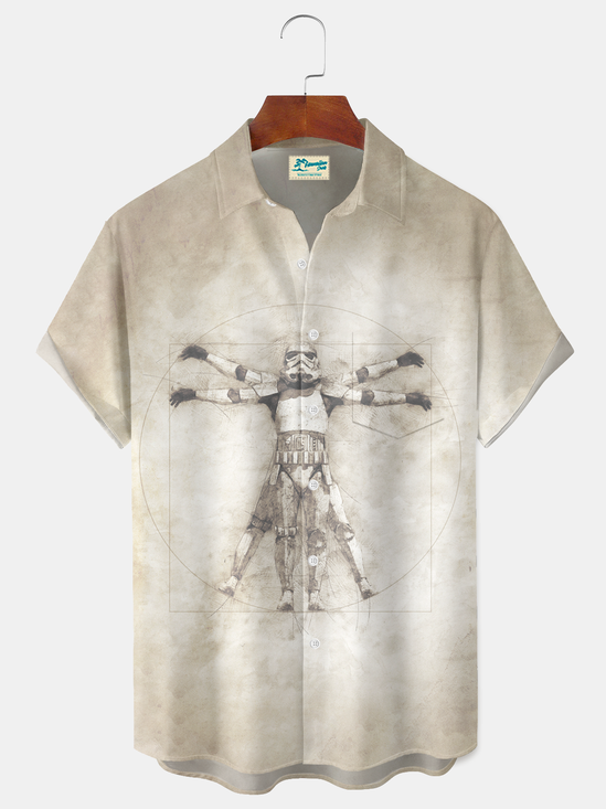 Royaura® Men's Vintage Science Fiction Sketch Hand-Drawn Print Retro Short Sleeve Shirt Big & Tall