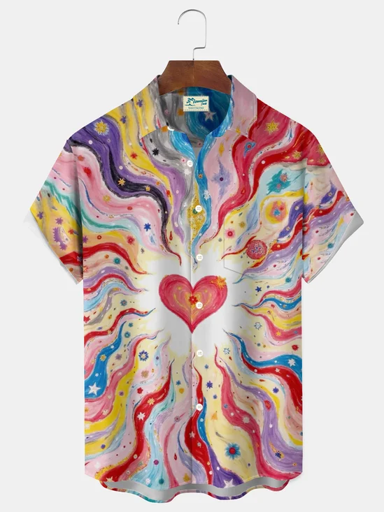 Royaura® Valentine's Day Heart Gradient Print Men's Button-Down Holiday Short-Sleeve Shirt Big & Tall
