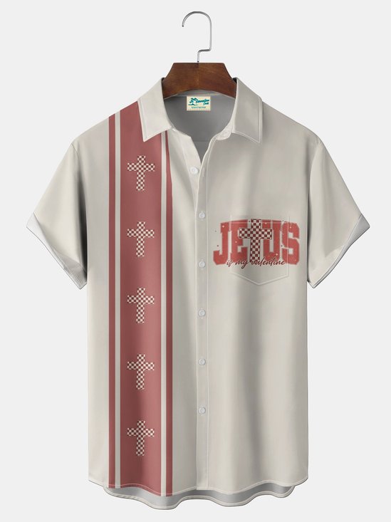 Royaura® Men's Holiday Easter Day Bowling Faith Print Button Pocket Short Sleeve Shirt Big & Tall