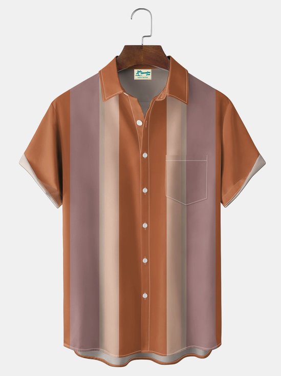 Royaura® Men's Vintage Geometry Stripes Print Button Pocket Short Sleeve Shirt Big & Tall