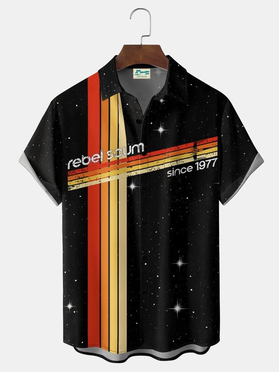 Royaura® Men's Vintage Gradient Multi-colored Stripes Print Button Pocket Short Sleeve Shirt Big & Tall