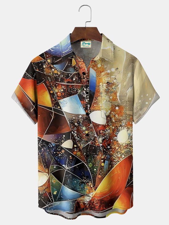 Royaura® Men's Vintage Gradient Geometry Print Button Pocket Short Sleeve Shirt Big & Tall