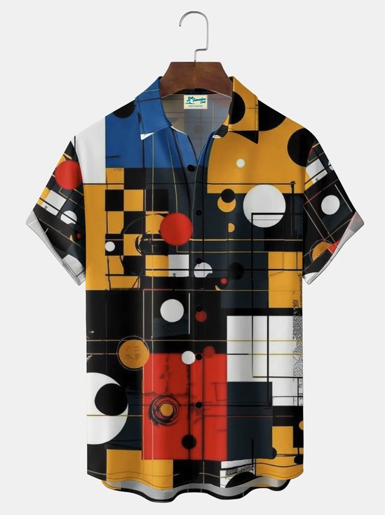 Royaura® Men's Vintage Mid-century Geometry Print Button Pocket Short Sleeve Shirt Big & Tall