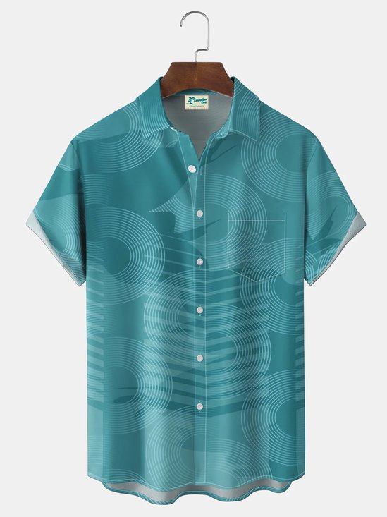 Royaura® Men's Vintage Mid-century Geometry Print Button Pocket Short Sleeve Shirt Big & Tall