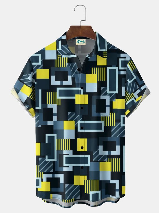 Royaura® Men's Vintage Mid-century Geometry Print Button Pocket Short Sleeve Shirt Big & Tall