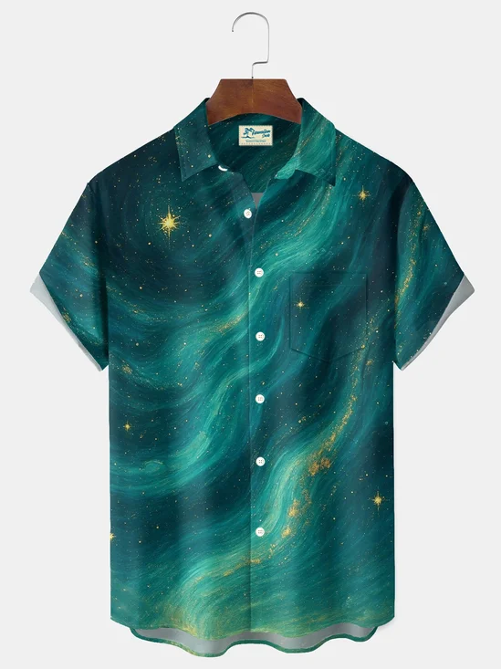 Royaura® Retro Gradient Abstract Art Print Men's Button-Down Short-Sleeved Hawaiian Shirt Big & Tall