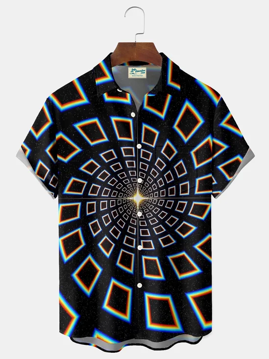 Royaura® Retro Abstract Art Print Men's Button-Down Short-Sleeved Hawaiian Shirt Big & Tall