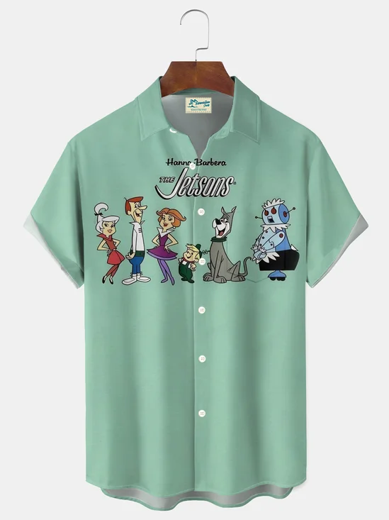 Royaura® Retro Fun Cartoon Print Men's Button-Down Pocket Short-Sleeve Hawaiian Shirt Big & Tall