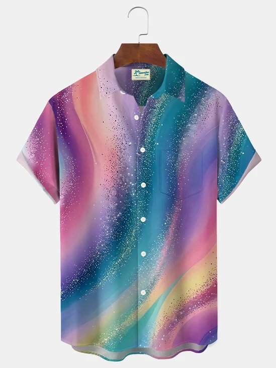 Royaura® Retro Gradient Abstract Art Print Men's Button-Down Short-Sleeved Hawaiian Shirt Big & Tall