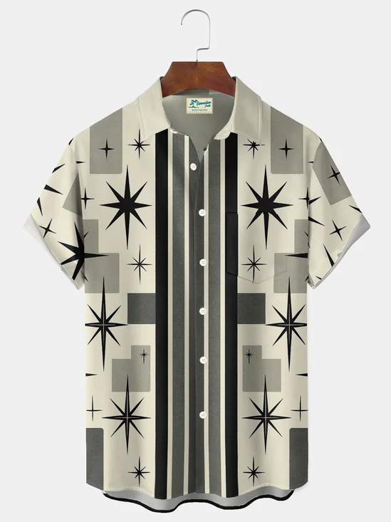 Royaura® Retro Bowling Medieval Geometric Print Men's Button-Down Short-Sleeve Shirt Big & Tall