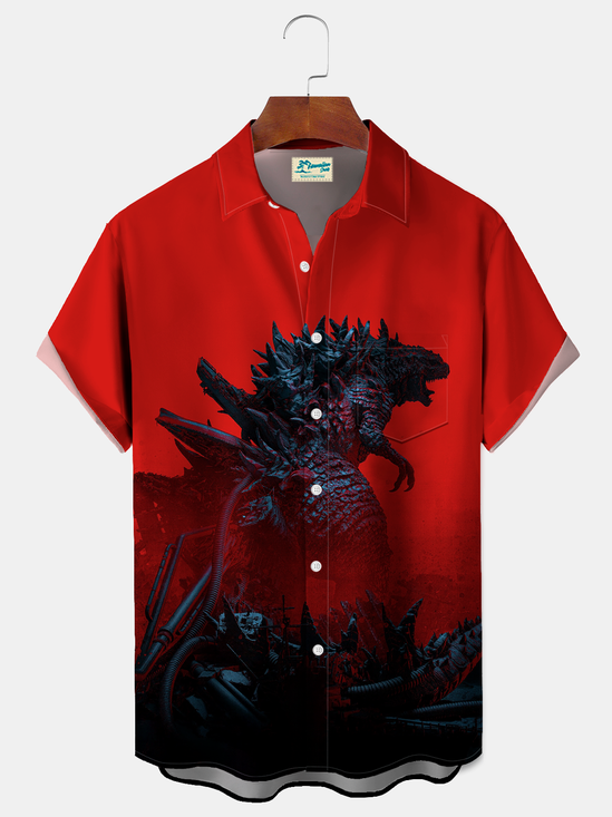 Royaura® Men's Basic Doomsday Monster Print Retro Short Sleeve Shirt Big & Tall