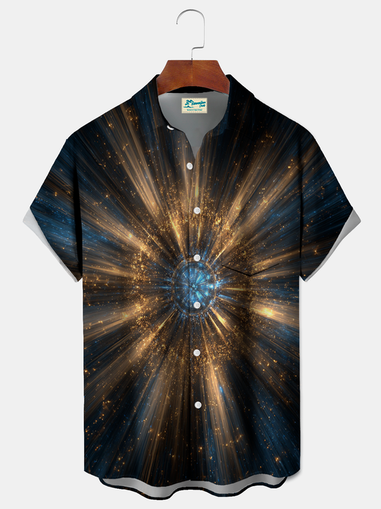 Royaura® Men's Basic Universe  Sapphire  Halo Print Retro Short Sleeve Shirt Big & Tall