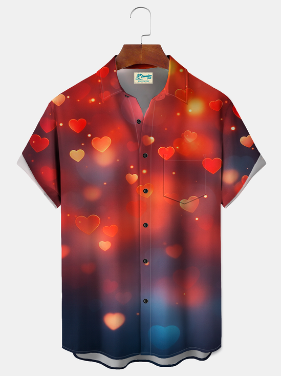 Royaura® Men's Valentine's Day Colorful Gradient Heart Print Retro Short Sleeve Shirt Big & Tall