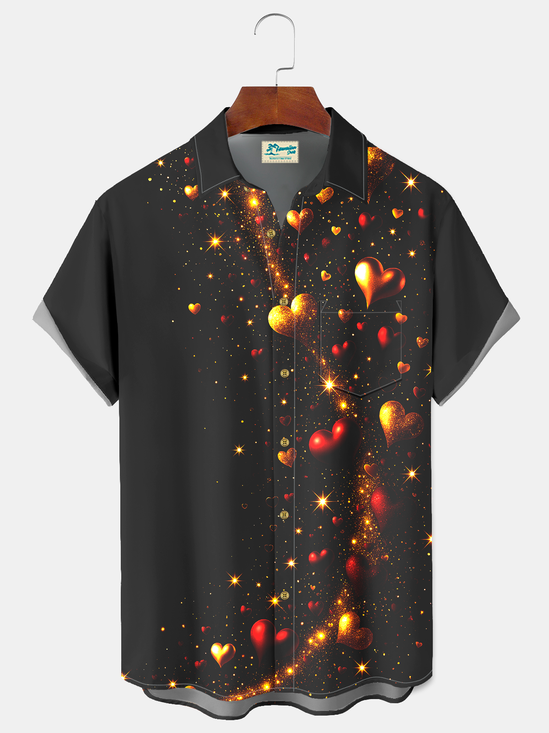 Royaura® Men's Valentine's Day Love Balloon Gold Print Retro Short Sleeve Shirt Big & Tall