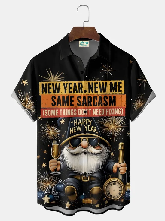 Royaura® Men's Holiday New Year Firework Champagne Print Button Pocket Short Sleeve Shirt Big & Tall