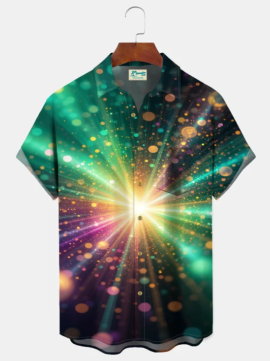 Royaura® Men's Mardi Gras Tyndall Effect  Brilliant Halo Print Retro Short Sleeve Shirt Big & Tall