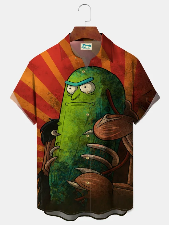 Royaura® Men's Vintage Angry Yellow Light Cartoon Print Retro Short Sleeve Shirt Big & Tall